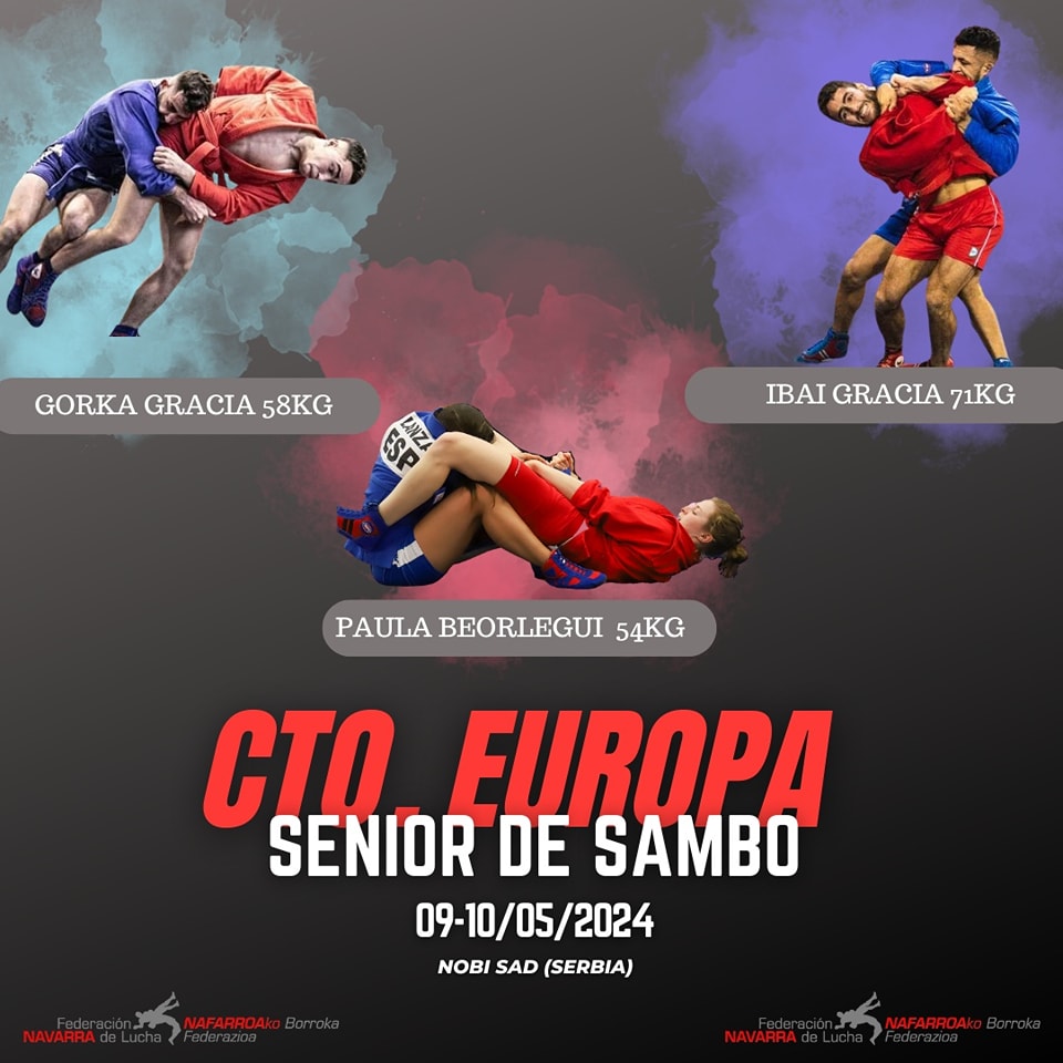 Beorlegui y los hermanos Gracia, en el Campeonato de Europa S&eacute;nior de Sambo